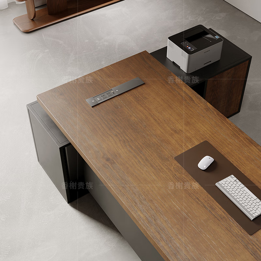 Champs Noble High-end Solid Wood Office Computer Desk Simple Modern Creative Special-shaped Boss Desk with Side Cabinet Socket Designer Desk Boss Desk Length 220* Width 80* Height 75CM Pine Wood Thickness 5CM (Including Bull Socket)