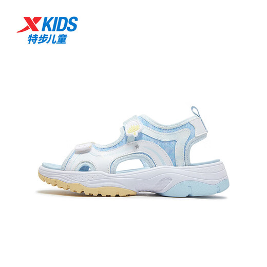 Xtep Children's Beach Shoes Summer Girls Middle and Large Children Velcro Easy to Put on and Take Off Comfortable Breathable Fashion Versatile Sandals New White/Moon Blue 34