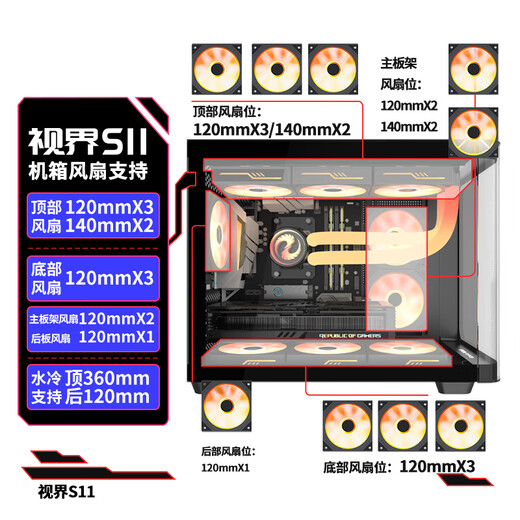 Great Wall Vision S11 Black Sea View Chassis (curved glass/M-ATX motherboard/vertical air duct/9 fan positions/360 water cooling positions/dual compartments/supports 5080 graphics card)