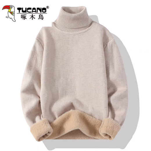 Woodpecker bottoming turtleneck sweater men's bottoming sweater autumn and winter inner sweater plus velvet and thickened white one-piece velvet sweater 10301/7003 white plus velvet and thickened L