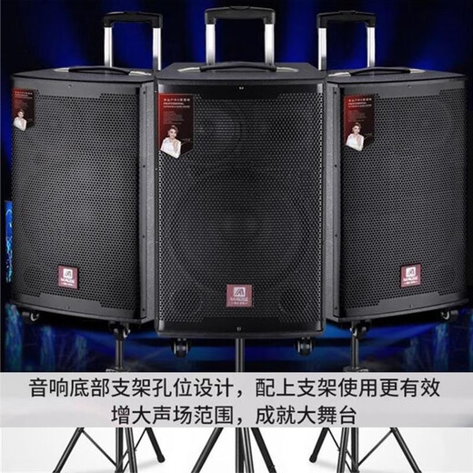 MALONE outdoor audio Bluetooth live broadcast K song square dance portable trolley speaker three-way subwoofer with sound card wireless microphone amplifier M15S-inch lithium battery + dual microphone + gift