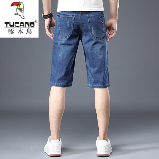 Woodpecker (TUCANO) short en jean pour hommes été mince mince droit stretch pantalon mi-long 2025 nouveau été décontracté trois-quarts pantalon 679 bleu 33