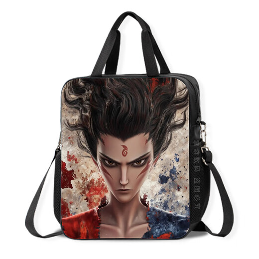 Chengliu Cool Cartoon Canvas Легкая сумка для обучения для учеников средней школы Nezha та же самая большая сумочка для царапины для детей может быть наклонена на схеме высокой узоры, водонепроницаемой и грязной двойной тренировки D15786.