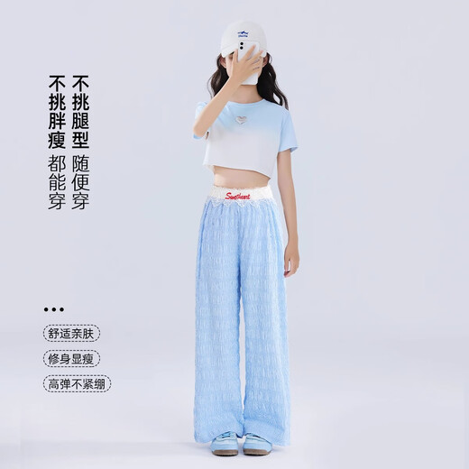 小猪彼特女童夏装2025新款套装儿童夏季洋气时尚12岁女孩网红阔腿裤女大童 15277蓝色+18908渐变蓝 120 cm