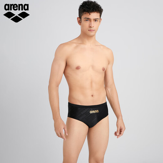 Arena's 25th new men's swimming trunks, black elastic fabric, high elasticity, anti-chlorine, comfortable and close-fitting, high hip triangle men's swimming trunks, black (BK01) L