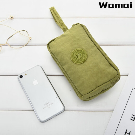 Orange Drei Reißverschluss große Kapazität Kupplungsbeutel Münze Brieftasche Taste großer Bildschirm Mobiltelefonbeutel Canvas Mehrzweckbeutel Frauenbeutel Länge 17 hellgrün