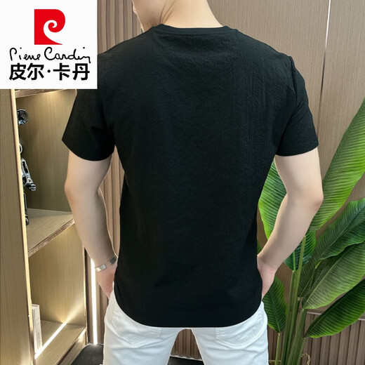 
Pierre cardin designer summer bubble yarn texture embroidered round neck men's short sleeve fashion half sleeve versatile light luxury comfortable 1105 white M (-Jin[Jin equals 0.5 kg])