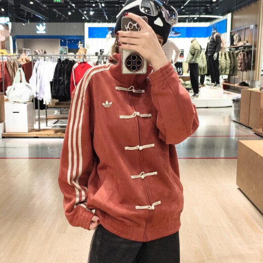阿迪达斯 （adidas）三叶草 CTT 蛇年限定 新中式麂皮汉服唐装立领宽松外套男女 棕色(JZ9926)  XS 165身高110斤左右