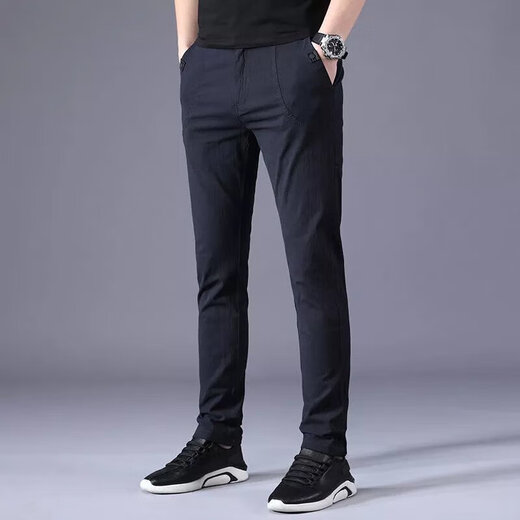 [Le code de marque déferle le code pour prendre la bonne affaire] Pantalon décontracté en soie de glace d'été pour hommes pantalons à la mode à la jambe droite 688 Blue 34 Taille
