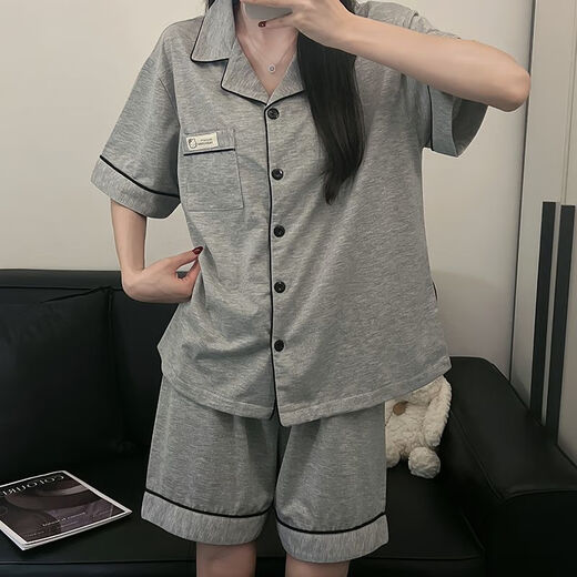
Catman (MiiOW) Korean version simple solid color pure cotton pajamas women's short-sleeved shorts summer high-end two-piece dormitory home clothing set 9905# dark gray M 80-100Jin [Jin equals 0.5 kg]