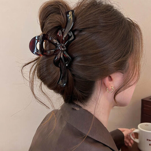 Bai Shilin Bow Clip Headwear Women's High-End Large Hair Volume Shark Clip 2025 New Summer Hair Clip for the Back of the Head Leather Pink