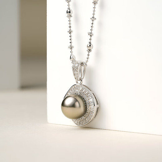 Tahitian Black Pearl Pendant S925 Silver Saltwater Pearl Necklace Holiday Gift for Mom and Wife B Grade/Black Pearl 10-11mm+925 Silver Cross Chain