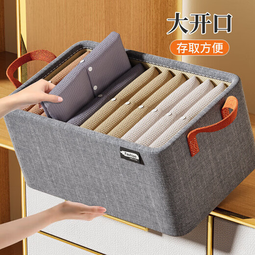 Clothes storage box household foldable fabric storage box wardrobe clothing large capacity storage box dormitory steel frame upgrade gray extra large 47*28*20