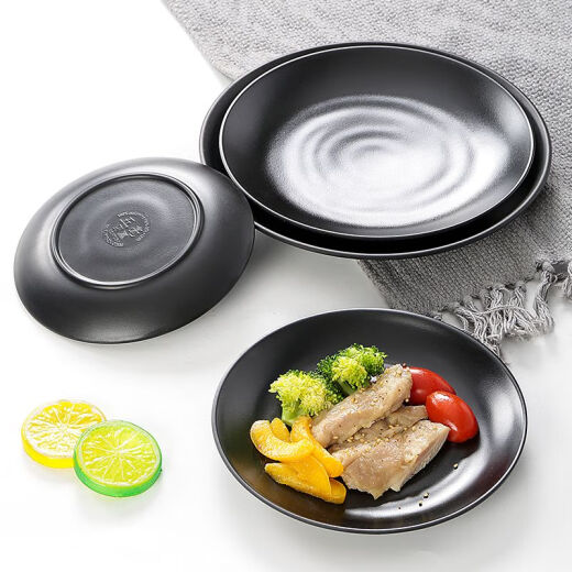 密胺餐具餐盘黑色烧烤盘子骨碟商用碟烤肉小吃盘塑料碟子炒饭圆盘 ljp1098 半箱36个 0寸