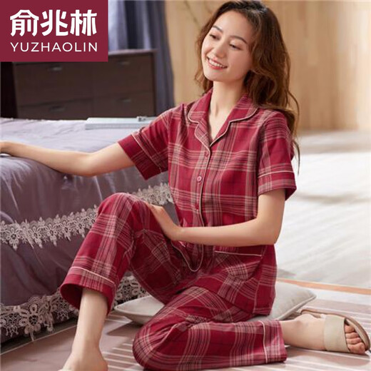 俞兆林夏季2025年纯棉睡衣女士短袖长裤妈妈大码家居服薄款套装亲肤透气 659 XL 120-140斤