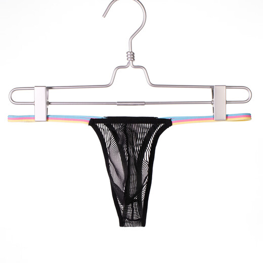 Wen Shion underwear thin-edged men's thong T-trousers mesh striped translucent large bag sexy U-convex bikini shorts summer black S2.0-2.3 feet