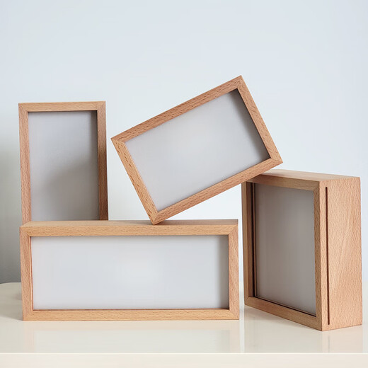 DIY beech solid wood three-color luminous charging touch photo calligraphy photo frame light painting night light ornament customization small rectangular photo frame wooden DIY with 2 transparent boards