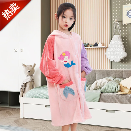 Baifei bath towel can be worn and wrapped around boys and girls bath skirt cloak long-sleeved water-absorbent quick-drying non-pure cotton water-absorbent children's bathrobe children's bathrobe-Mermaid (small size) suitable for height