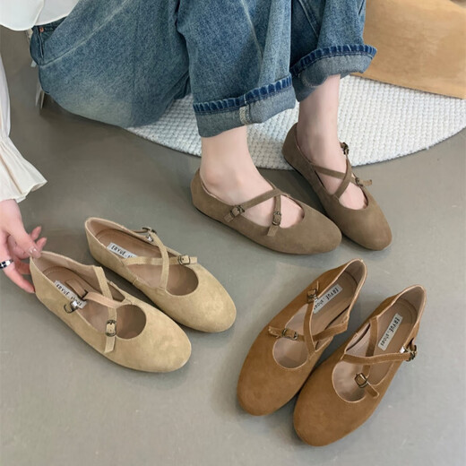 S.SOFEA复古玛丽珍鞋平底单鞋女温柔森系2025 S677-2 杏色 35