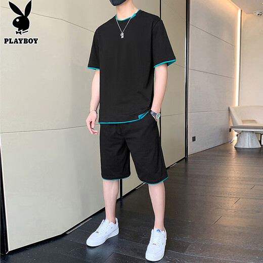 Playboy (Playboy) Camiseta de manga corta Traje para hombres Summer Summer High-top Roport Sports Whorts de camiseta de media manga de dos piezas.