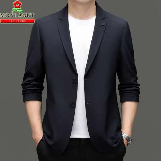 Mengtejiao Spring Men's Suit's Business Casual Fin Single Single Western Coréen Mulberry Mulberry Silk Suit Veste Navy Blue M 170 Taille