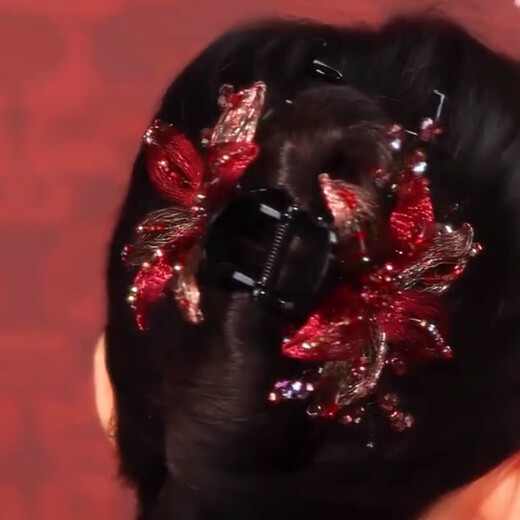 Two Worlds Red Retro Clip Women's Metal Wire Hand-woven Double-sided Temperament Red Flower Shark Clip Elegant Hair Clip Headwear Red