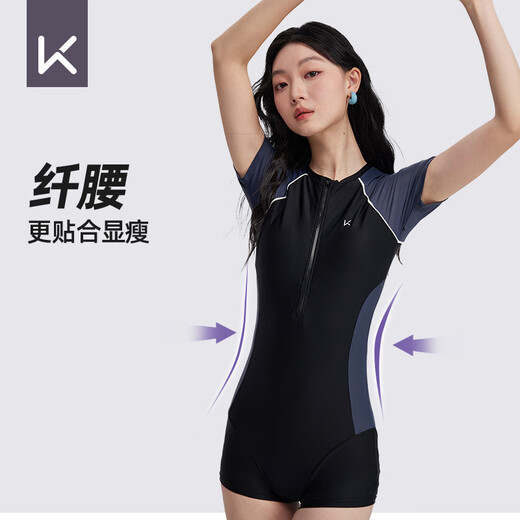 Keep swimsuit for women one-piece flat corner swimming pool special belly-covering and slimming high-end swimsuit Black three-piece M