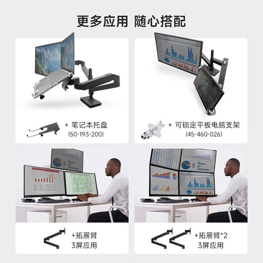 Aigesheng ergotron Aigesheng new upgraded LX PRO superimposed dual-screen dual-arm monitor bracket desktop computer lifting robot arm 45-690 matte black superimposed double-arm load-bearing 1.8-10kg table clip type