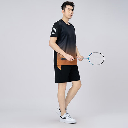 皮尔卡丹（pierre cardin）速干运动套装男士羽毛球服加肥加大码夏季休闲宽松跑步短袖两件套 绿色 9902 6XL 210-230斤