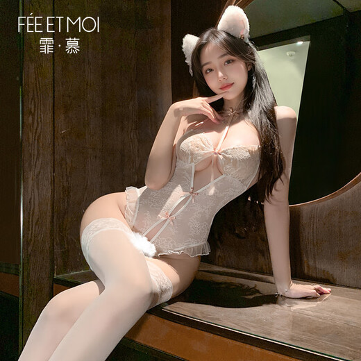 Feimu Feimu romantische Liebe Spitzen-Schritte und nackte Hüften Freier Overall Set Zy6173 Sexy und reines Weiß [Romantischer Vertrag] + weiße Strümpfe One Size (Empfohlen 80-120 Jin [Jin gleich 0,5 kg]))