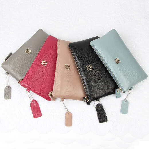 Kangaroo First Layer Cowhide Clutch Women's Bag 2025 New Coin Purse Long Style Fashionable Soft Leather Small Handbag Trendy Elephant Gray