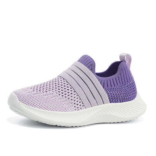 Summer children's mesh shoes breathable hollow single net men's and girls' sports shoes for spring and autumn medium and large children's running shoes for foot cover 677 purple [single net hollow summer style] 32 [inner length 20.6cm]