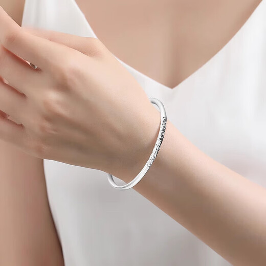 Bovia Chinese style PT950 platinum bracelet for women, ancient solid curly grass pattern platinum glossy bracelet, platinum, weight 17.5-17.7g, inner diameter 56mm