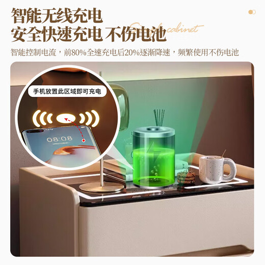 Der intelligente Nachttisch von Naihe ist schlicht, modern und hochwertig, mit drei Schubladen, leichter Luxus, montagefreier Nachttisch aus Massivholz für Zuhause, Schlafzimmer, gebrochenes Weiß + Schiefer, Massivholzschublade, Länge 40 x Breite 40 x Höhe 58