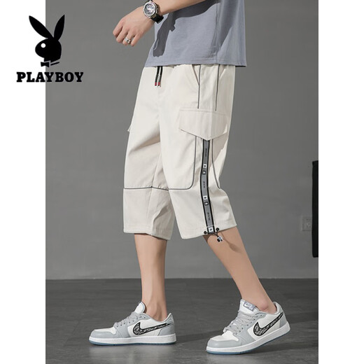 花花公子（PLAYBOY）工装短裤男士夏季薄款冰丝六分七分中裤子潮牌中学生休闲运动马裤 9230灰色 M （75-98斤左右）