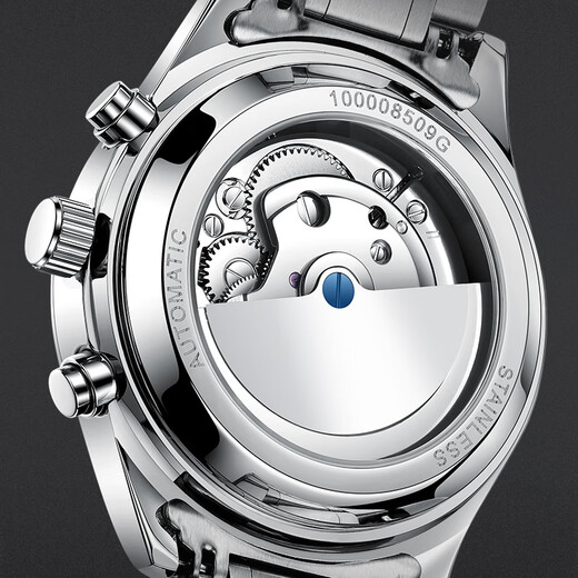 European and American watches men's mechanical watch Swiss certified fully automatic hollow flywheel men's watch waterproof luminous multi-function watch natural blue face - famous craftsman