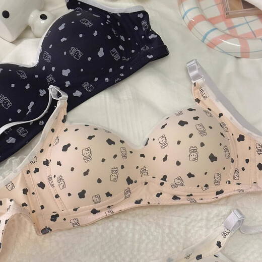 少女学生内衣女聚拢小胸防下垂薄款夏季高中生可爱猫舒适文胸胸罩 香槟色 L【36/80AB】