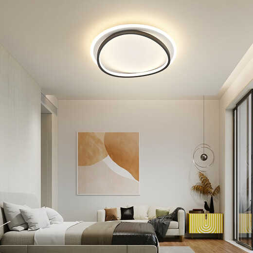 LED -Deckenleichter Wohnzimmer Schlafzimmer leichte moderne einfache atmosphärische Hauptschlafzimmer runde quadratische nordische Kinderzimmerlampe Ingwer 9922 rund schwarz 45 cm drei Farben