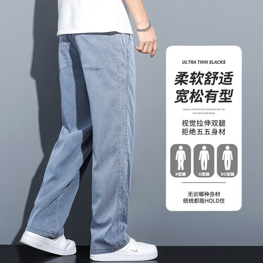 Specht Eisseide Jeans Herren Sommertrendmarke Lose gerade große Hose Tennis herabfeuerweite Beine Casual Hosen Männer 1048 Blau XL