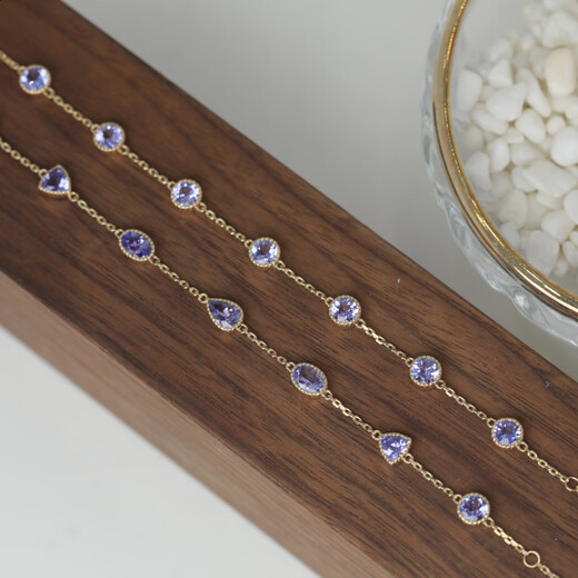 Shaoyu Natural Tanzanite 18k Gold Bracelet Duobao Water Drop Oval Round Blue Purple Tanzanite Bezel Inlaid Retro Bracelet Round Bracelet