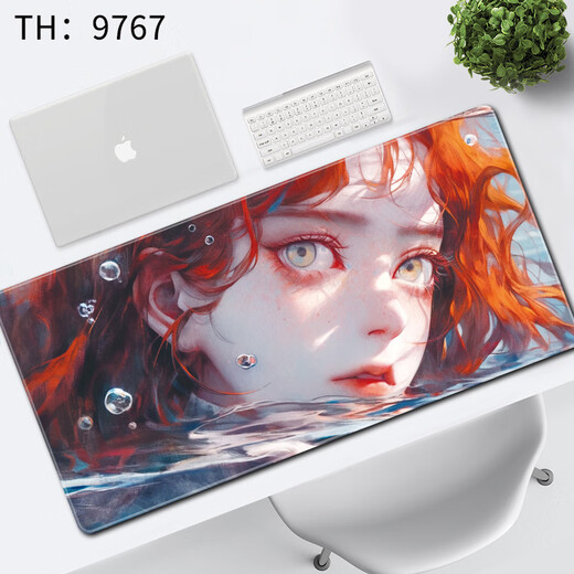 三色猫卡通动漫女孩鼠标垫超大键盘垫子二次元桌面垫细腻顺滑定制电脑垫高级感桌面垫加大加厚锁边可定制 9767水中少女 100厘米x50厘米x5毫米