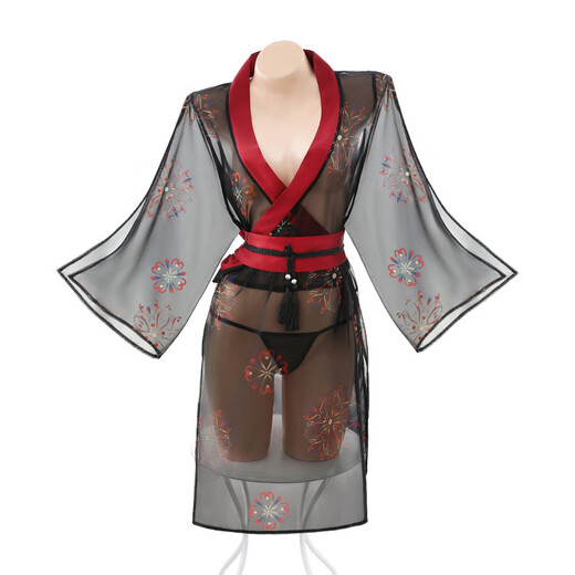 Feimu Japanese Phantom Impreso Kimono Set Perspectiva y nalgas expuestas para aliviar la tentación sexy pura pura 6628 ny1zft003644 japonesa fantasma negro + elevación roja de un tamaño (sugerido 80-125 Jin [Jin iguala 0.5 kg])
