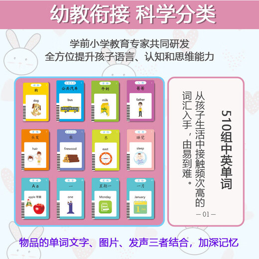 Huluoluo Carte portative d'éveil pour enfants Machine d'éducation précoce Machine d'apprentissage de l'alphabétisation bilingue chinois et anglais Jouet pour bébé de la maternelle bleu (255 cartes 510 livres audio) Chinois et anglais (version rechargeable