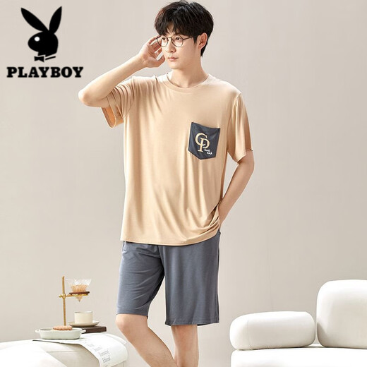 Playboy (Playboy) Herren-Sommeranzug Modal Herren-Pyjamas kurzärmelige Shorts plus eine große lose dünne Heimkleidung 6623 XL 120-140jin [Jin ist 0,5 kg]