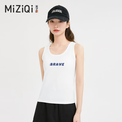 Miziqi summer hot-sleeved sleeveless printed gray base suspender vest female small slim body jacket blue letter 9921 small chest - gray S [80-95Jin [Jin equals 0.5 kg]]
