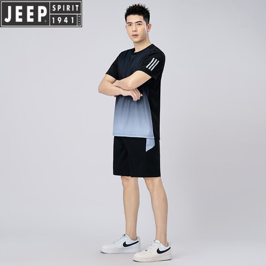 Jeep (Jeep) Costume de sport à séchage rapide pour hommes Badminton Plus Fat Plus taille Summer Casual Running Running Short Sheve Set pour hommes Blue 9902 L 90-110JIN [Jin est égal à 0,5 kg]