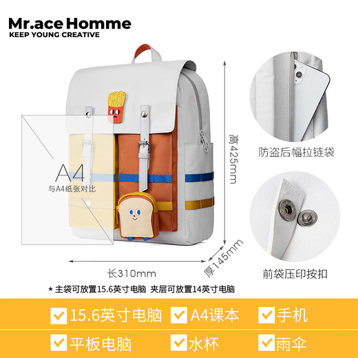 Mr.ace Homme吃货 大容量双肩包女ins小众学生书包初中电脑背包旅行 吃货系列 