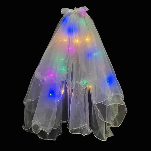 Fat Donglai's same style DL 1998 veil with certificate, luminous proposal, Kindergarten March 8th Goddess Day event props, simple adult bow veil, about 75CM long, 60cm-80cm