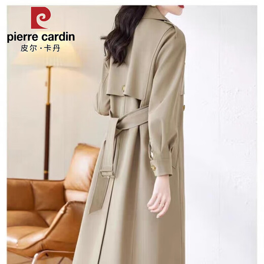 Pierre Cardin 2025 new autumn women's mid-length windbreaker feels super good and drapey casual loose coat Khaki L 105-130Jin Jin equals 0.5 kg