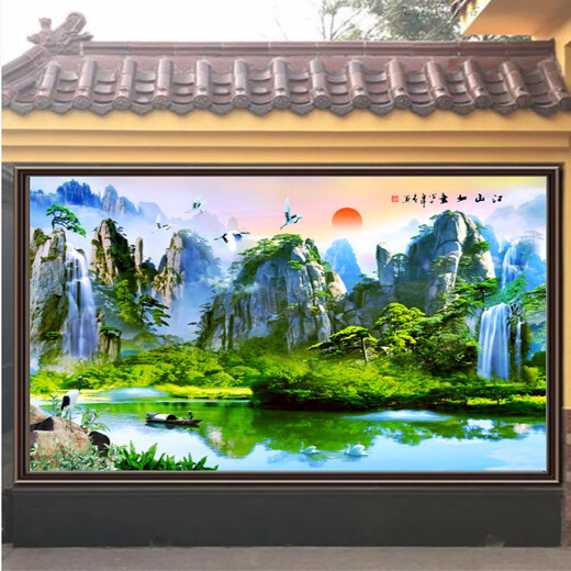 IOSN迎门墙壁画农村大门庭院影壁墙照壁墙瓷砖壁画背景户外迎门墙装饰 岩晶大板/一平方户外专用826规格 1-1㎡